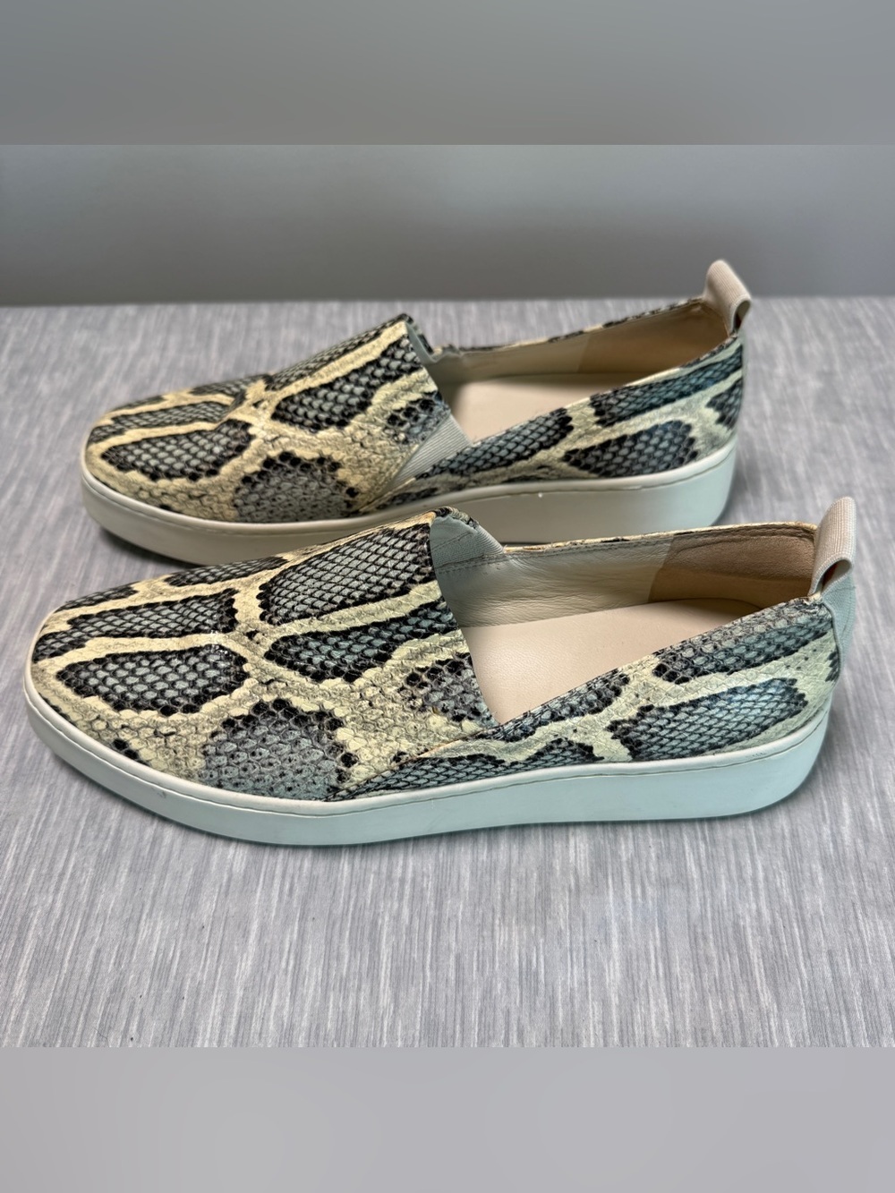 Vince Saxon Slip-On Sneaker | 8 | Snakeskin Embossed Leather | White Platform